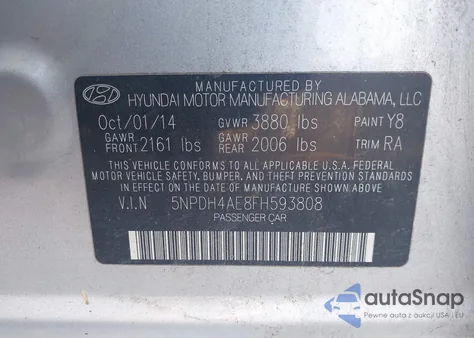 2015 Hyundai Elantra Se из США, поврежденный, VIN 5NPDH4AE8FH593808